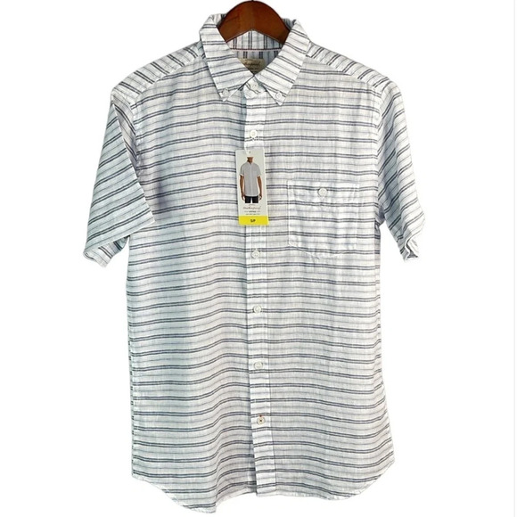 WEATHERPROOF NWT Washable Linen Blue Stripe Button Down Shirt Preppy Size S - Picture 2 of 13
